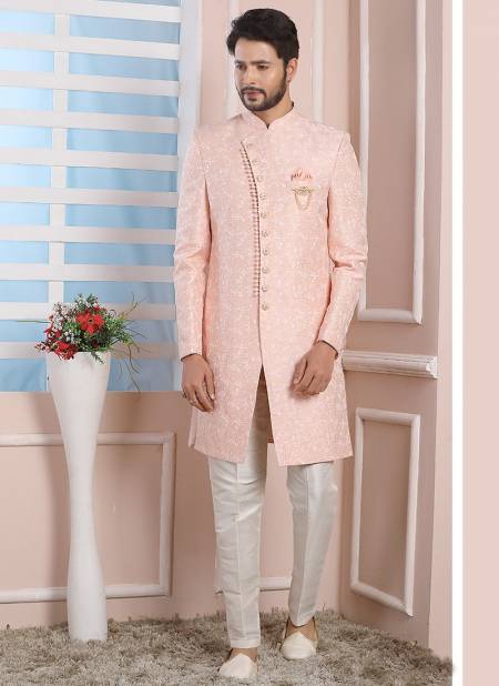 Pink Colour Party Wear Mens Jaquard Silk Indo Western Collection 1679